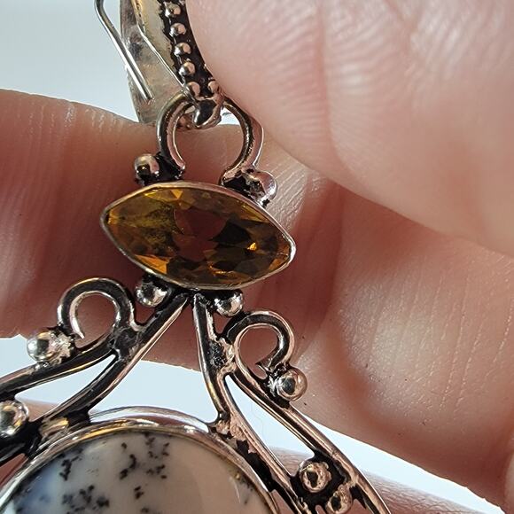 Dendritic Opal Pendant – With Citrine Accent + 20" Sterling Silver Snake Chain - Picture 6 of 10